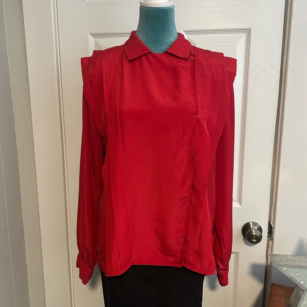 80’s 90’s Polyester Red Women's Blouse